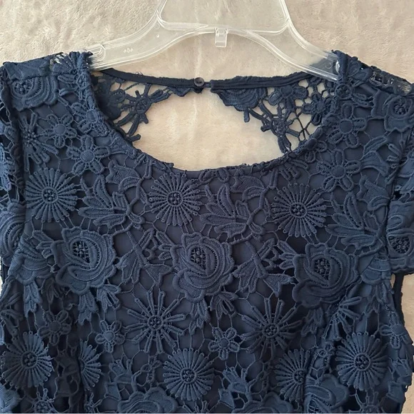 Lulu's Midnight Blue Floral Lace Mini Dress Size Medium - Picture 4 of 15